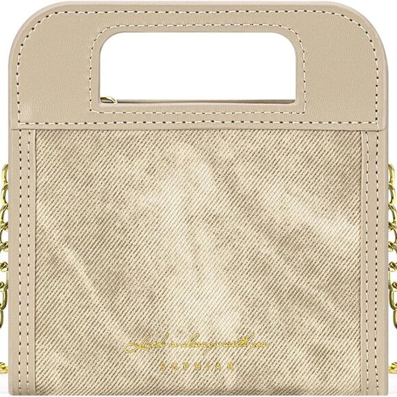 Accessories - Women Small Bifold PU Leather Denim Texture Zipper Pocket Handle Chain